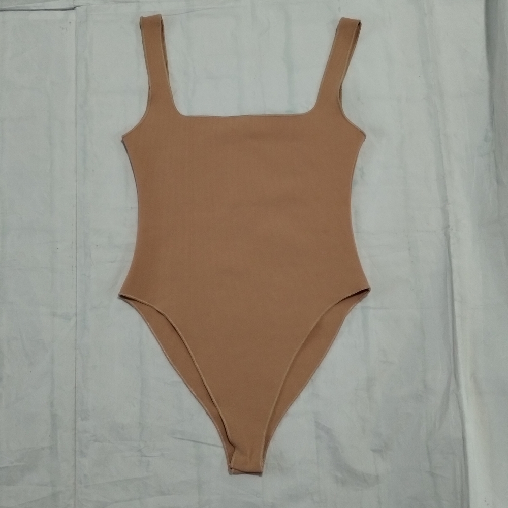 Zara Square Neck Tank Bodysuit Nude Women's M Minimalist